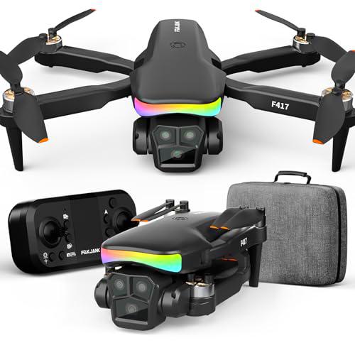 Drone con camara 1080P Luz LED RGB,lente Ajustable Eléctricamente Quadcopter Drone Adultos Principiantes,Posicionamiento de Flujo Óptico,Retención de Altitud,Despegue/Aterrizaje con un Solo Botón